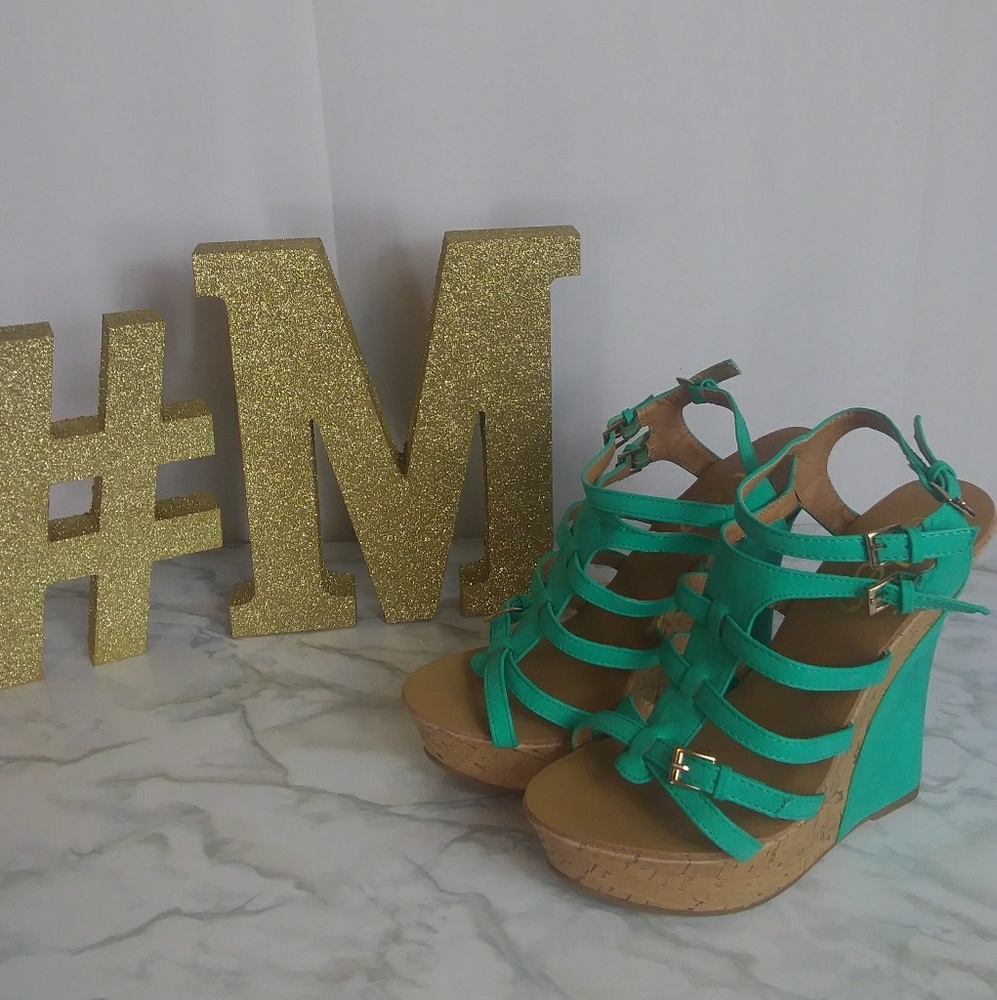 NWT teal wedge heels